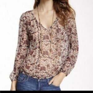 Lucky Brand Boho Purple/Orange Paisley Semi-Sheer Peasant Blouse/Top Size Small